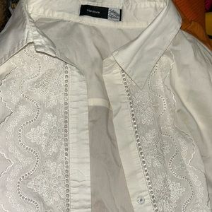 SAKS FIFTH AVENUE most GORGEOUS WHITE BLOUSE Sz Sm. EUC